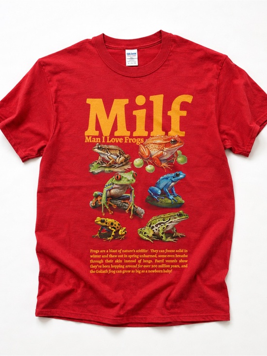 Gildan Other - Gildan Red Tee with Yellow Frog Graphic